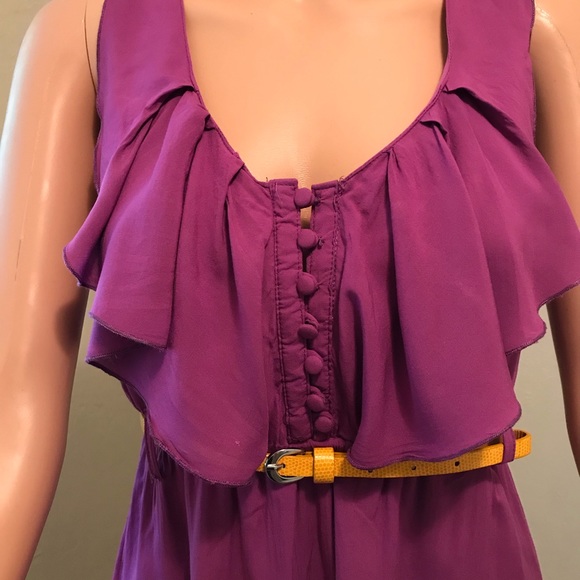 SOLD!! GBX Purple Button & Ruffle Top Dress with Yellow Belt - Picture 2 of 3